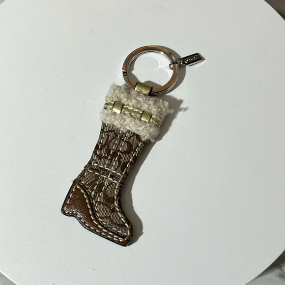 Coach Accessories - *COACH* Brown Signature Sherpa Winter Boot Keychain In LNC